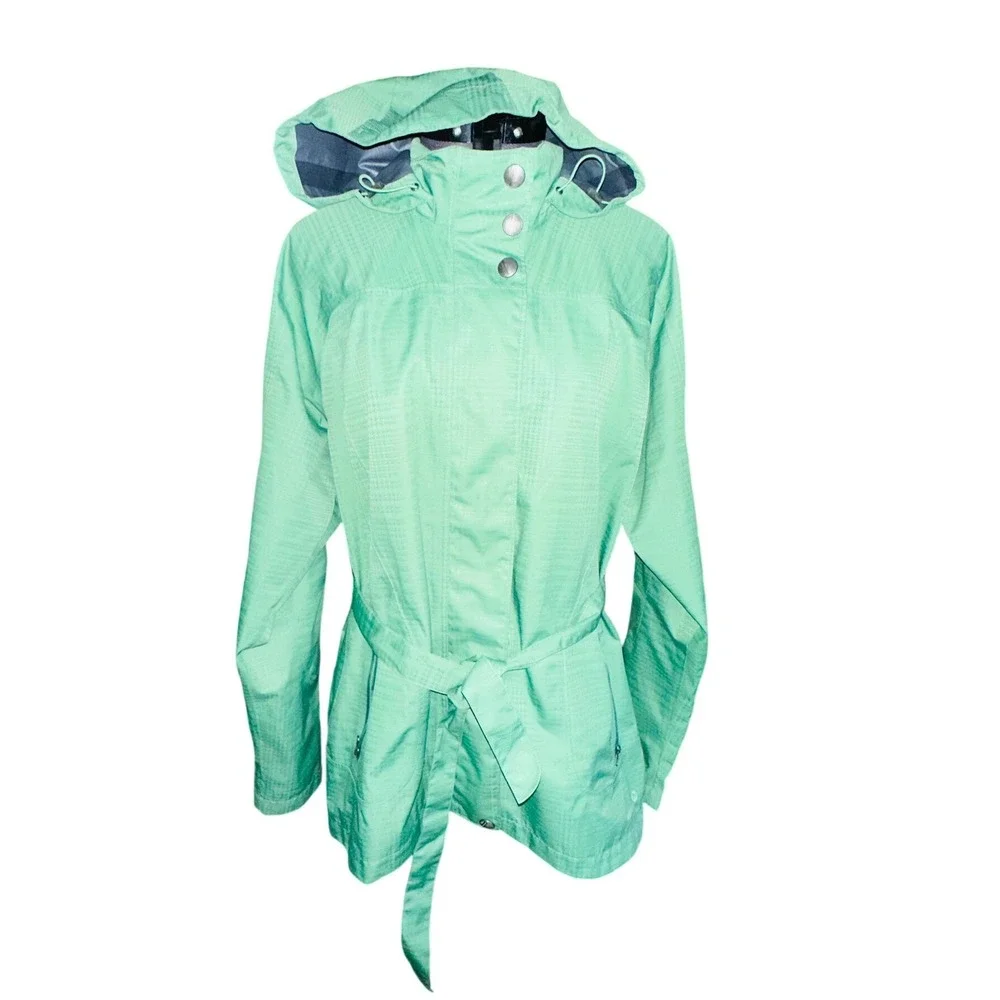 Merrell Shell Women's Green Hooded Rain Jacket‎ Belted Full Zip Large